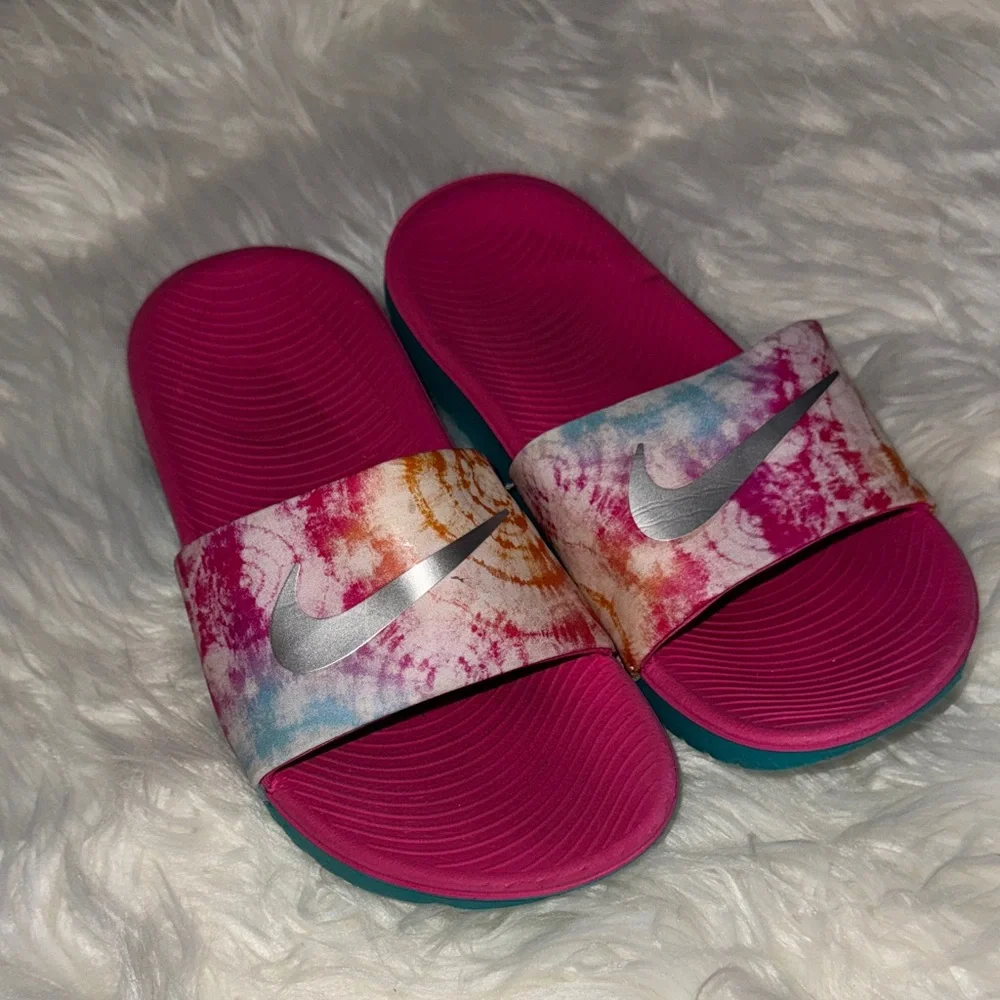 Nike Multicolor Tie-Dye Slides with Silver Logo